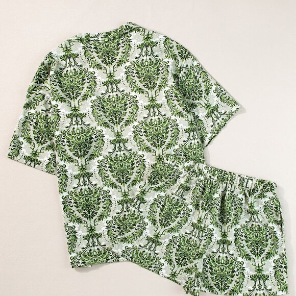 Green Vintage Floral Print Open Top and Shorts 2 Piece Set - Picture 5 of 11